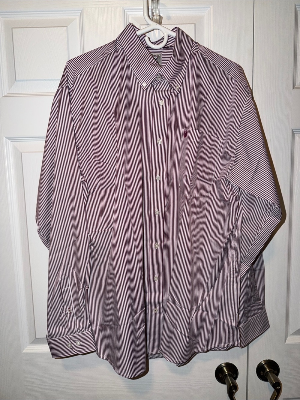 Cinch Men's Striped Dress Shirt in Burgundy and White